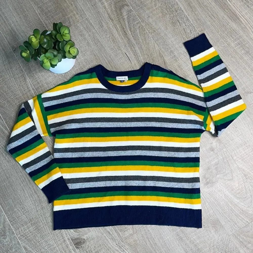 COURT & ROWE Green Navy Stripe Ivy League Wool Blend Sweater Women's Size Medium